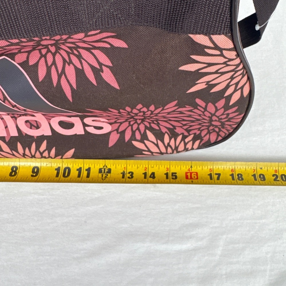Adidas Floral Duffel Bag Brown Pink Orange Chrysanthemum Gym Travel Small Bag - Picture 7 of 9